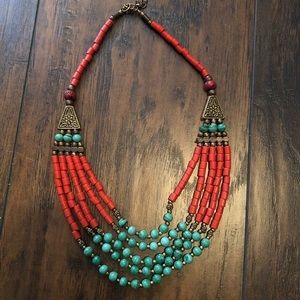 Red and turquoise beaded necklace